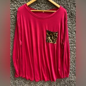 Pink with Leopard Pocket Longsleeve